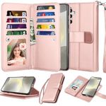 Njjex Galaxy S24 Plus Case, For Samsung Galaxy S24 Plus Wallet Case, [9 Card Slots] PU Leather Card Holder Folio Flip [Detachable] Kickstand Magnetic Phone Cover & Lanyard for Samsung S24+ [Rose Gold]