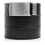 SlideBelts Men's Vegan Leather Belt without Holes - Winged Silver/Black Leather (Trim-to-fit: Up to 48" Waist)