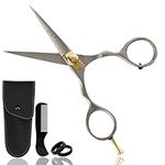 ONTAKI 5.5" Premium Hand Forged Mustache Beard Scissors Barber Salon Japanese Steel for Men Hair Shears Bangs Haircuts Beard Scissors for Men Hair Trimming Scissors Rest Hook (Silver (Japanese Steel))