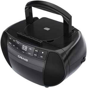 Craig Portable Top-Loading CD Boombox with AM/FM Stereo Radio and Cassette Player/Recorder in Black | Cassette Player/Recorder | LED Display (Black)