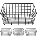 PINGEUI 4 PCS Black Metal Wire Baskets, Wire Organiser Storage Baskets with Handles, Metal Wire Basket Organiser for Kitchen Cabinet, Pantry, Closet, Bedroom, Bathroom, 28 x 22 x 12cm