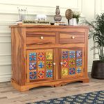 GADWAL FURNITURE Solid Sheesham Wood Wooden Chest of Drawers for Storage Sideboard Cabinet with 2 Drawers and 2 Shelf Storage for Living Room & Bedroom (Carson, Honey Finish)