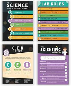 Hubble Bubble Kids Science Classroom Posters - 4 Scientific Method Educational Posters CER, Lab & Safety Rules, Scientific Method for Home Middle and High School. 13x17