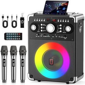 HWWR Karaoke Machine with 3 Microphones for Adults and Kids,Portable Party Karaoke Speaker with DJ Lights, Bluetooth Speaker for Home Party, Gatherings, The Best Gift for All