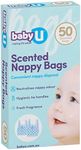 babyU Scented Nappy Bags | Convenient nappy disposal | Neutralises nappy odour | Hygienic tie handles | 50pk