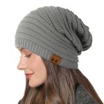Beanie Hat Women - Winter Warm Knitted Beanies Ladies Thermal Wooly Hat Soft Stretch Slouchy Beanie Skull Cap Cable Knit Hat for Women Girls Outdoor UK