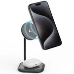 Ambrane 20W MagSafe 2in1 Wireless Charger & Mobile Stand for Both iPhone & Airpods (iPhone 15/15 Plus/15 Pro/15 Pro Max, iPhone 12/13/14 Series) & Qi Devices + Magnetic Ring (Aerosync Duo, Black)