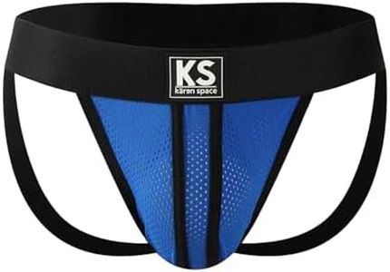 KAREN SPACE Jock Straps Breathable Sexy Mesh Athletic Supporters T-Back Sport Jockstrap Underwear, 1825SD-Blue, M