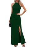 Missufe Women's Maxi Dress Party Dress Halterneck Sleeveless Evening Dress Slit Elegant Bodycon Long Prom Dresses, dark green, XL