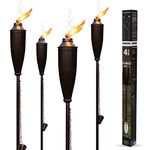 Deco Window Home Garden Torch Set Of 4 Natural Flickering Flame Outdoor Lighting 60 Inch Citronella Oil Lamp For Party Patio Pathway (Brown)