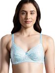 LEADING LADY Womens Light Blue | Flower Print | Lightly Padded | Non Wired | Full Coverage | Nylon | Adjustable Straps | Tshirt Bra