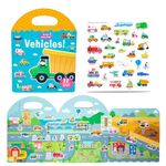 Transportation Reusable Sticker Books Reusable Sticker Books Toys Reusable 3D Sticker Scenes Book Cute Transportation World Stickers for 3 4 5 Year Olds Girls and Boys