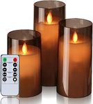 LTETTES 3 Set(H-4",5",6" X D-3")Led Acrylic Fiber Glass Pillar Flameless Electric Candles,Grey Color - Battery Powered With Remote For Home Decor,Birthday Gifting,Wedding And Festival,Other Occasions