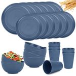 RVXHUA Reusable Plastic Dinnerware Sets for 6, Unbreakable Wheat Straw Cups Plates and Bowls Set, Microwave and Dishwasher Safe Kitchen Dish Set for RV Camping Picnic Dorm