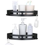 Linyoish Shower Caddy Corner Shelf Adhesive Bathroom Accessories Shower Rack with Hooks No Drill Bathroom Organizers (Black Corner)