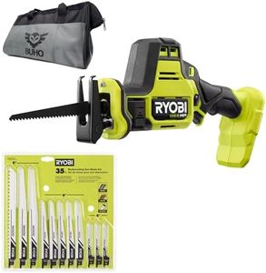 Buho One Handed Reciprocating Saw Accessory Bundle - Ryobi 18V Brushless Cordless Compact One Handed Reciprocating Saw, Multi-Purpose Reciprocating Saw Blade Set 35-Piece Tool Bag Battery Not Included