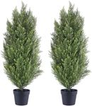 I.C.ELAINE 3ft Cedar Artificial Topiary Trees Outdoor Set of 2 - UV Resistant Fake Pine Cypress Shrubs, Faux Plants Evergreen Bushes for Front Door, Porch, Patio, and Planter Decor