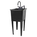 Black Space Saver Utility Sink by JS Jackson Supplies, Freestanding Tehila Space Saving Laundry Tub, Black Gooseneck Faucet with Side Sprayer