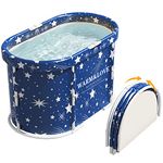 Portable Foldable Bathtub for Adults, Soaking Bathtub for Hot Bath and Ice Bath, Bathroom Freestanding Bathtubs for Shower (Starry Blue, Ellipse-95X56X55cm)