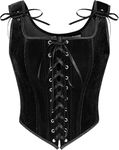 Renaissance Corset Tops for Women Lace Up Overbust Boned Bustier Vintage Velvet Bustier Black Size 16