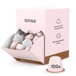 Grind Decaf Dark Coffee Pods – Pack of 100 Biodegradable Capsules – Naturally Decaffeinated – Nespresso® Original Compatible – Home Compostable – Barista Quality and Specialty Grade – Dark Roast