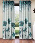 Home Sizzler 2 Pieces Sunflower Panel Eyelet Polyester Door Curtains - 7 Feet, Turquoise Green