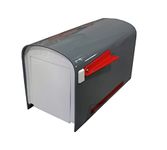 DuraLine Premium Quality Plastic Rural Mailbox Heavy Duty Plastic - Thick Puck Board Plastic Box - Two Way Flag - High Visibility Reflective Strip - Outdoor Post Mounted (Grey)