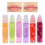 Roll-on Lip Gloss, Fruit Lip Gloss, Roll On Lip Gloss for Girls, Fruit Flavoured Moisturising Lip Oil, Clear Colourless Liquid Lipstick, Long Lasting Moisture for Lips (6 pcs)