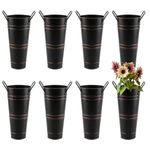 DAKFOOK 8 Pack Galvanized Metal Flower Vases, Black Farmhouse French Bucket with Handles, Galvanised Vase Rustic Metal Flower Bucket for Wedding Table Centerpiece Decorations(Top.D:11cm x H:23cm)