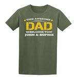 This Awesome dad Belongs to Customise Names Father's Day White Mens T Shirts White Military Green XL Chest to Fit 44-46"