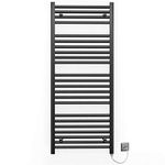 Myhomeware 600mm Wide Black Flat Electric Pre-Filled Heated Towel Rail Radiator For Bathroom Designer UK (Alyssa 600 / 1200mm Electric Black)