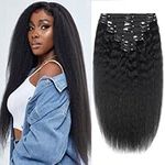 Datanala Kinky Straight Clip in Hair Extension 8Pcs/lot 120g With 18 Clips 14Inch Yaki Straight Clip in Hair Extension Real Human Hair Natural Black Color For Black Women