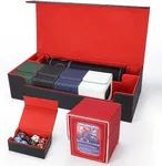 AFIING MTG Deck Box 6 In1 with MTG Playma,Premium Card Storage Box with 5 Pcs MTG Deck Box Holds 2400+ Trading Cards, Large TCG Card Deck Case for Magic Yugioh Sports Cards (Black&Red)
