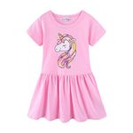 Mud Kingdom Girls Short Sleeve Dress Cute Cartoon Unicorn Pink Size 7-8
