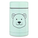 Navaris Kids Stainless Steel Food Flask - 500ml Vacuum Insulated Jar with Cute Bear Design - For Hot or Cold Food, Lunch, School, Soup - Mint Green