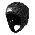 Canterbury Unisex Raze Rugby Headguard, Scrum Cap, Full Coverage, Soft-Edged Chin Strap, Designed Holes Aid Ventilation, Foam Padding Headguard, Black/True Red, L