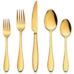 LIANYU 40-Piece Gold Silverware Set for 8, Stainless Steel Flatware Cutlery Set, Tableware Eating Utensils Include Forks Knives Spoons, Mirror Polished, Dishwasher Safe