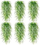 SOMYTING Fake Hanging Plants Artificial Eucalyptus Plants with Flowers UV Resistant Plastic Artificial Flower Hanging Plant for Indoor Outdoor Aesthetic Patio Garden Home Shelf Decor (White, 6PCS)