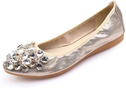 Lauthen.S Women Foldable Ballet Flats, Pointed Toe Wedding Rhinestone Slip on Flat Shoes Gold Size: 9.5