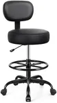 Brick Attic Drafting Chair with Backrest – Adjustable Foot Rest Rolling Stool with Wheels, PU Leather Swivel Stool for Office Spa Studio Lab Counter Salon Home Work Bar Kitchen Shop(Black)