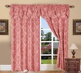 Elegant Comfort Penelopie Jacquard Look Curtain Panel Set with Attached Waterfall Valance, Set of 2, 54" x 84", Mauve