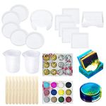 Allazone 12 Pack Coaster Silicone Resin Moulds Silicone Coaster Storage Box Mould, Storage Box Bottle Epoxy Casting Muold with Glitter, Gold Flakes for DIY Art Craft Cup Mat