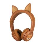 BuddyPhones PlayEars+ Wireless Bluetooth Volume-Limiting Kids Headphones with Fox Ears, 24-Hours Battery Life, Voice Enhancing StudyMode, On-Ear Headphones for Tablets, Smartphone, PC