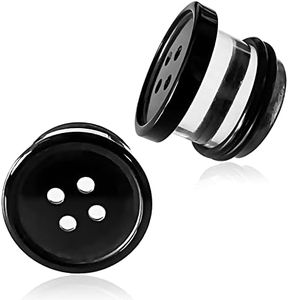 AntDear 2Pcs Acrylic Plug Earrings Black Ear Gauges for Women Men, Single Flared Saddle Stretching Gauge Tunnels Expanders, Acrylic, acrylic