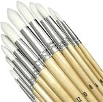 Artkey Round Tips Paint Brushes Set, 12-Pack Professional Nylon Hair Paint Brushes Long Birchwood Handle Paint Brush for Acrylic Oil Watercolor Gouache Tempera Canvas Face Nail Art Painting Supplies