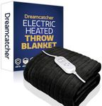 Dreamcatcher Black XL Heated Throw Electric Blanket, 180 x 130cm Heated Blanket Machine Washable Soft Fleece Electric Throw Overblanket with 12HR Timer and 9X Control Heat Settings