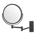 JERDON Two-Sided Wall-Mounted Makeup Mirror - Makeup Mirror with 5X Magnification & Wall-Mount Arm - 8-Inch Diameter Mirror with Black Wall Mount - Model JP7506BK