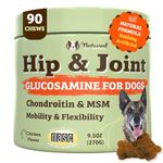Natural Dog Company - Hip & Joint Supplement with Glucosamine, Chondroitin and Salmon Oil, Promotes Mobility and Joint Pain, Chicken Liver & Turmeric Flavor, 90 Chews