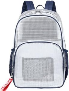 mygreen Heavy Duty Clear Bookbag Durable Plastic Transparent Clear Backpack for School Work Boy Men (Dark Blue, Large)