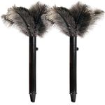 iHUFeather Retractable Ostrich Feather Duster for Cleaning, Fluffy and Natural Feather Duster with Retractable Handle， Reusable Eco-Friendly Handheld Cleaning Supplies (15 inch)